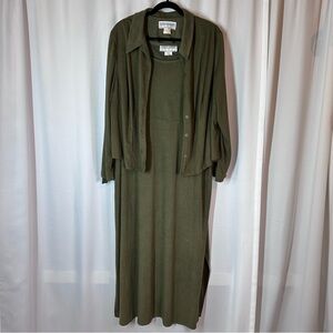 JESSICA HOWARD WOMAN Vintage Faux Suede Maxi Dress Set Sz 22 Open Back Split Leg